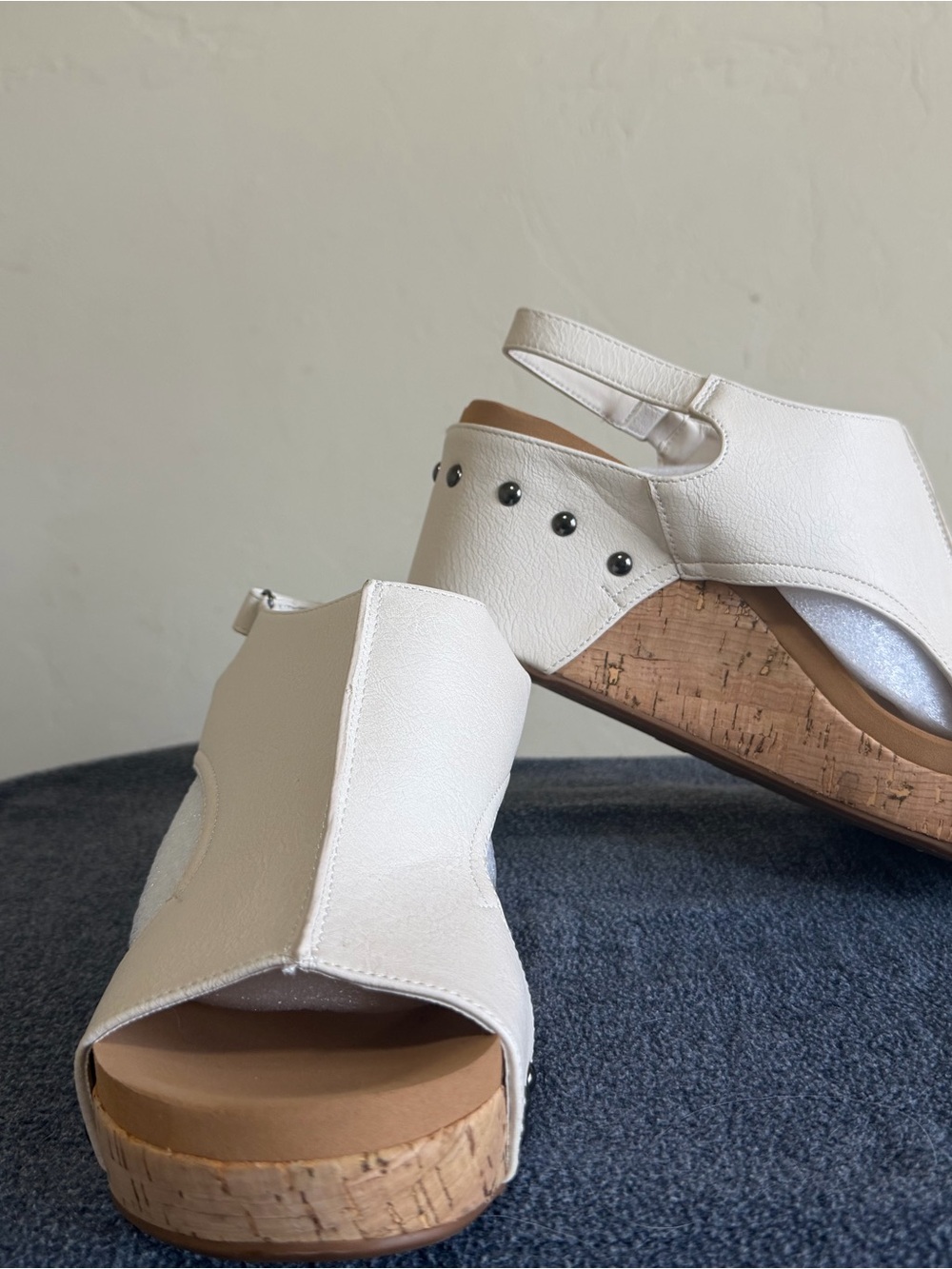 Corkys Cream Open-Toe Cork Wedge Slingback Sandals